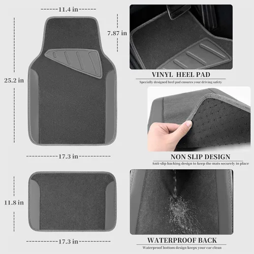 Miniatura 5 de CAR PASS Juego completo de fundas de asiento de automóvil de malla de aire 3D y 4 alfombrillas impermeables para piso de automóvil con esponja Gris