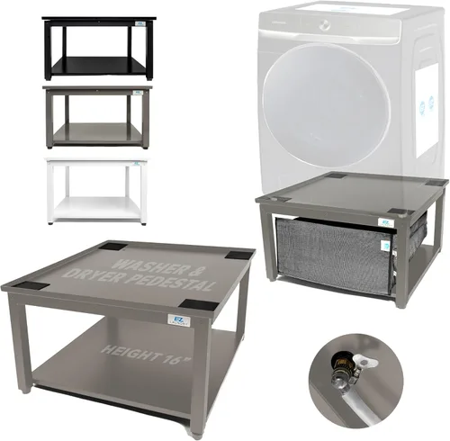 Miniatura 10 de Pedestal para lavadora y secadora con estante extraíble, 27 pulgadas de ancho, 18 pulgadas de alto, acero blanco, ajuste universal con las Blanco