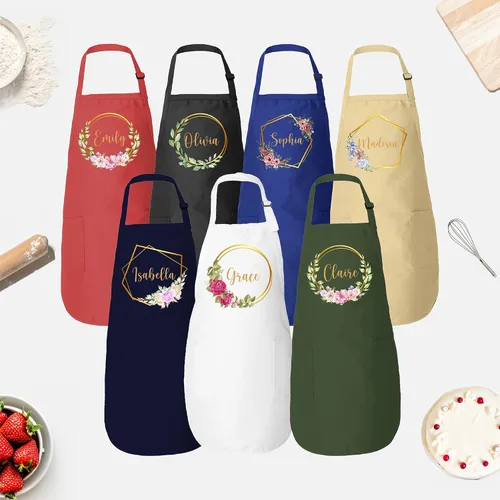 Miniatura 3 de ROKO CLOTHING Personalized Apron Floral Initials Design Name Text with Pockets - Custom Name Kitchen Aprons Women, Gift for Baking, Cooking