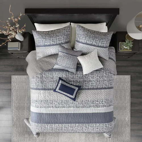 Miniatura 10 de Madison Park Juego de edredón Queen de jacquard lustroso y purpurina, conjunto de cubrecama para cama tamaño Queen – para todas las estaciones