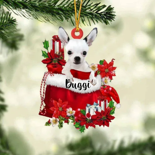 Miniatura 202 de Perro Akita Inu personalizado en bolsa de regalo, adorno de Navidad, nombre personalizado, regalo para amantes de los perros, familia, Navidad