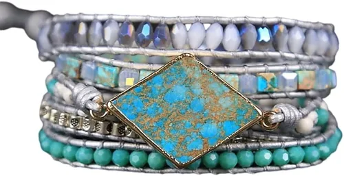 Miniatura 88 de ZOSOJONA - Pulseras bohemias hechas a mano de piedra natural, que dan vuelta, con cuentas de cristal de turquesa