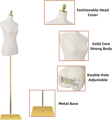 Miniatura 3 de EaseHome Maniquí con forma de torso, 109-185 cm de altura ajustable, cuerpo femenino de maniquí para exhibición de ropa con soporte de metal y base