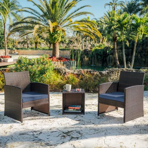 Miniatura 10 de Nestl Juego de muebles de mimbre para patio, juego de 2 mesas y sillas de bistró de 3 piezas, juego de muebles de porche delantero, juego de 2