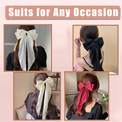 Miniatura 6 de Lazos para el pelo, 4 unidades, lazos para el pelo para mujer, cintas para el pelo, de cola larga de gran tamaño, lindos accesorios estéticos