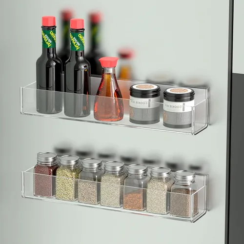 Miniatura 2 de PMMASTO Organizador de especias acrílico adhesivo para pared con cinta nano de doble cara, organización de estante de especias para puerta