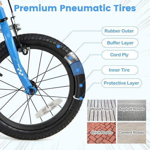 Miniatura 5 de COSTWAY Bicicleta para niños de 12/14/16/18 pulgadas, bicicleta de entrenamiento para niños y niñas con ruedas de entrenamiento extraíbles, Azul