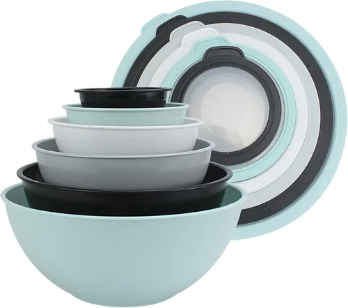 Miniatura 47 de COOK WITH COLOR - Tazones para mezclar anidables, juego de 12 tazones de plástico con tapas, aptos para microondas (menta degradada)