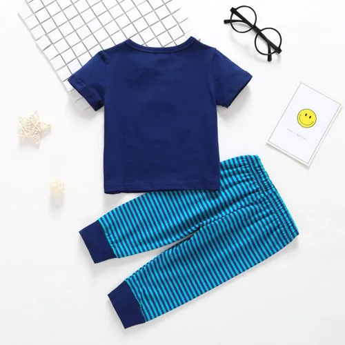 Miniatura 7 de Conjunto de ropa de bebé para niños, 2 piezas, para niños recién nacidos, dibujos animados, perro de manga corta, camiseta Tops+pantalones a rayas