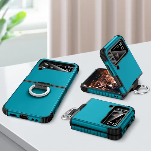 Miniatura 7 de BENTOBEN Funda para Galaxy Z Flip 3, resistente 2 en 1, a prueba de golpes, compatible con carga inalámbrica, pantalla de 6.7 pulgadas, azul profundo