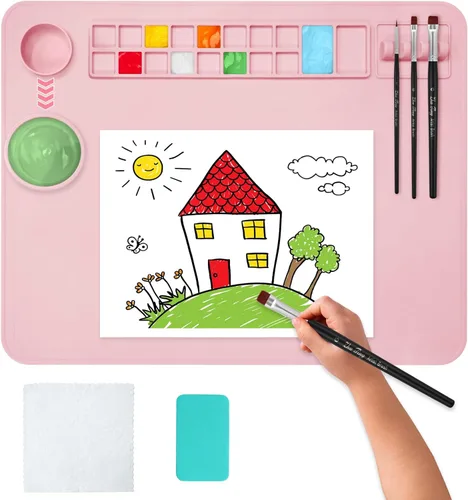 Miniatura 9 de OSDUE Tapete de Pintura de Silicona, 20" x 16" Tapete de Arte con Copa, Tapetes de Silicona para Manualidades - Tapetes Gruesos y Grandes para Rosa