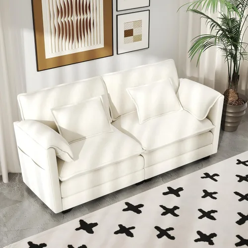 Miniatura 28 de Real Relax 145'' Sofá seccional modular, sofá convertible de 4 plazas con chenilla, 8 almohadas y 2 reposabrazos para sala de estar, oficina
