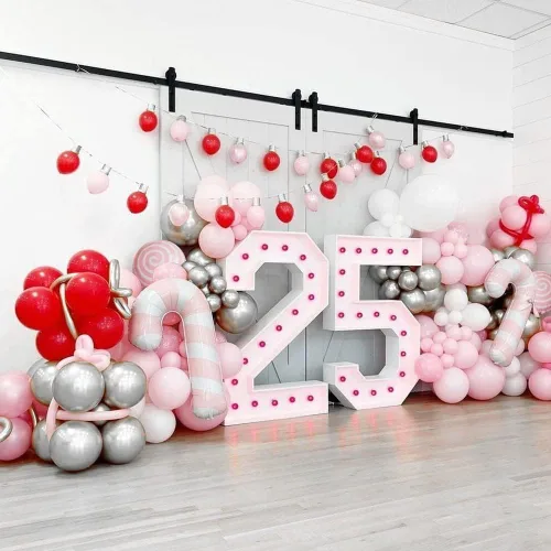 Miniatura 5 de Kit de arco de guirnalda de globos de Navidad de 140 unidades, globos de bastón de caramelo rojo y rosa, globo de aluminio de piruleta dulce
