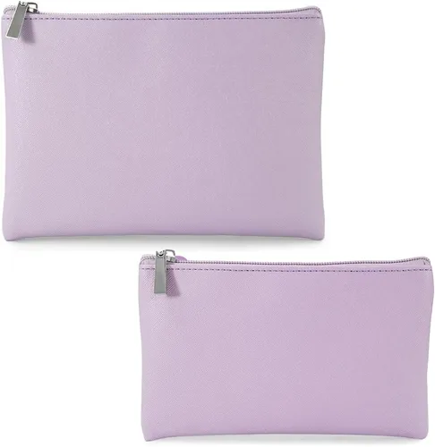 Miniatura 4 de Juego de 2 bolsas de maquillaje, pequeña bolsa de maquillaje con cremallera, bolsa de cosméticos portátil para viajes, bolsa de belleza de piel Negro