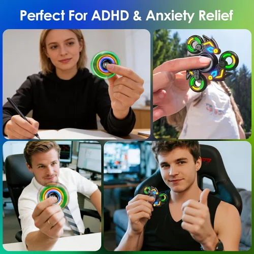 Miniatura 6 de Cool Trendy Fidget Spinners, Fidget Spinner Gifts, Stress Anxiety ADHD Relief Figets, Metal Finger Hand Spinner with Green/Yellow/Blue Luminous
