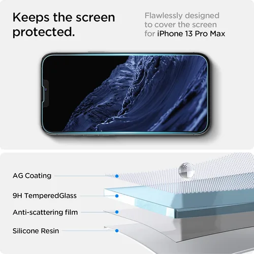 Miniatura 4 de Spigen Protector de pantalla de vidrio templado compatible con iPhone 14 Plus/iPhone 13 Pro Max, protección de sensor