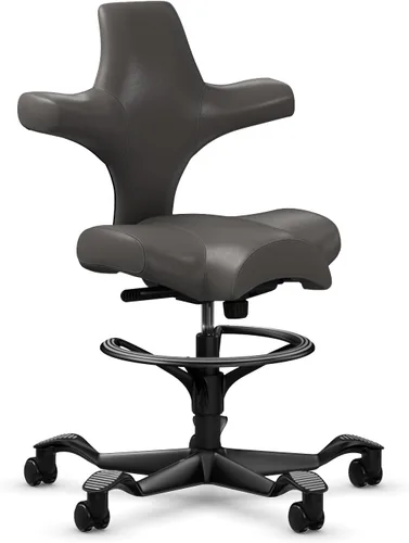 Miniatura 38 de HAG Capisco Silla de escritorio estándar ajustable, marco negro, asiento negro de vinilo ónix