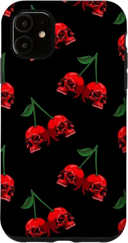 Miniatura 8 de Cute Cherry Skull Pattern Red Scary Skulls Black Background Case for iPhone 17