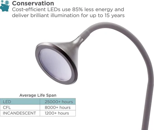 Miniatura 2 de BLACK+DECKER PureOptics LED - Lámpara de pie minimalista, 58 pulgadas de altura con base pesada, cuello de cisne ajustable, sin parpadeo, ecológica