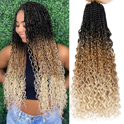 Miniatura 24 de COOKOO Cabello de Trenzas de Caja Bohemias de Ganchillo de 8 Pulgadas para Mujeres Negras, Paquete de 8, Cabello Sintético de Trenzas de Caja