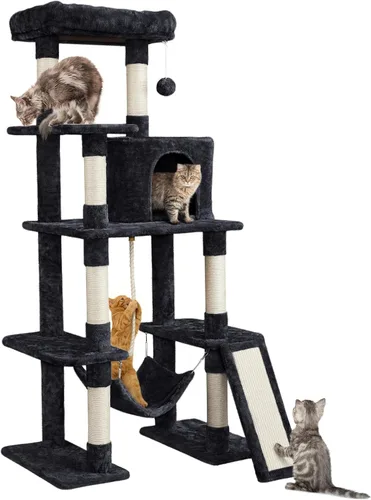 Miniatura 13 de Yaheetech Árbol resistente de 54 pulgadas para gatos grandes, condominio de gatitos de varios niveles con postes rascadores, hamaca y percha