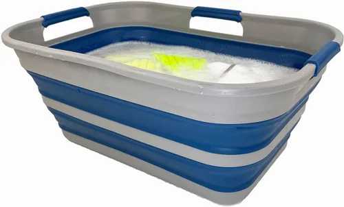 Miniatura 4 de SAMMART Cesta plegable de plástico de 21 litros (5.5 galones), contenedor de almacenamiento plegable y organizador, tina de lavado portátil, cesta