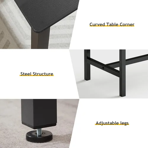Miniatura 2 de Rovibek Juego de mesa de comedor para 4 personas con 2 bancos, juego de mesa de cocina que ahorra espacio para cocina y comedor, color negro