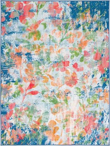SAFAVIEH Colección de pinceles de pintura para alfombras lavables, 4 pies 4 pulgadas x 6 pies, azul marino y naranja, antideslizante y fácil de