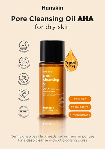 Miniatura 2 de Hanskin Aceite limpiador de poros con ácido hidroxi alfa, muestra de tamaño pequeño, removedor de maquillaje exfoliante, juego de limpiador facial