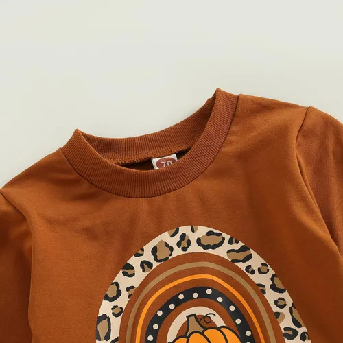 Miniatura 3 de AEEMCEM Conjunto de ropa de Halloween para bebé niña, sudadera con estampado de letras de Hello Pumpkin y pantalones acampanados de leopardo