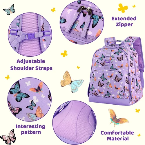 Miniatura 5 de Choco Mocha Mochila de jardín de infantes de 15 pulgadas para niños, púrpura, ((Butterfly-Purple), Escuela