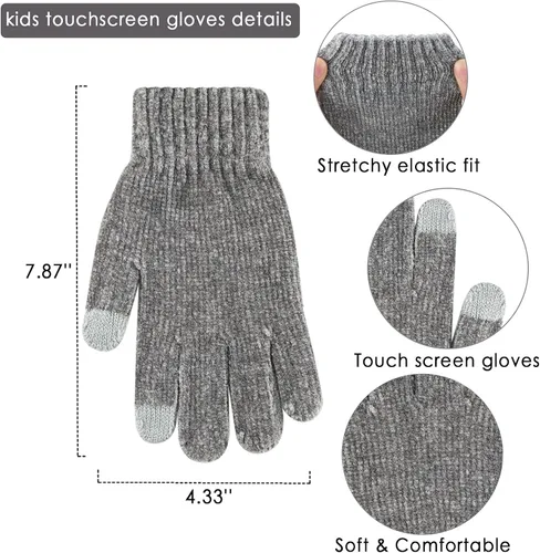 Miniatura 4 de Toddler Boys Girls Winter Warm Knit Beanie Hat Neck Scarf Touchscreen Gloves with Fleece Lined Cap for 3-10 Year Kid Gifts