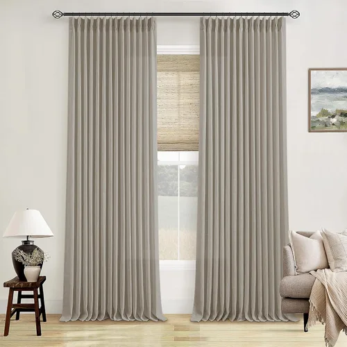 Miniatura 53 de Cortinas de lino natural con pliegues fruncidos de 120 pulgadas de largo para sala de estar, cortinas plisadas con ganchos y lengüeta trasera