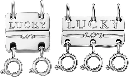 Miniatura 11 de OHINGLT Collar de la suerte separador de cierre para apilable, chapado en oro de 14 quilates y plata, múltiples cierres de collar para mujer Triple