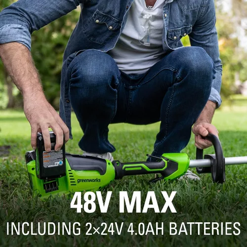 Miniatura 9 de Greenworks - Desbrozadora sin escobillas de 48 V (24 V x 2), 8 pulgadas, (2) baterías de 4 Ah y cargador de doble puerto de 4 A incluido, ED48L4410
