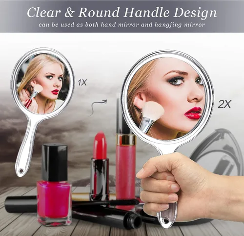 Miniatura 5 de Jetec Espejo de mano de doble cara, espejo de mano de doble cara, espejo de aumento 1X/2X con asa, espejo de mano transparente, espejo de maquillaje
