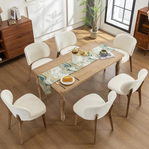 Miniatura 36 de YOUNIKE Silla de comedor con respaldo alto, silla única de cocina estilo moderno de mediados de siglo, silla acentuada sin brazos de tela bouclé