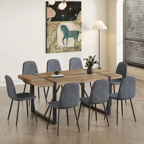 Miniatura 19 de Juego de mesa de comedor UELKS para 4, juego de mesa de cena para 4, mesa de cocina de 55'' y sillas de gamuza con tela de napa, juego de 4, juego