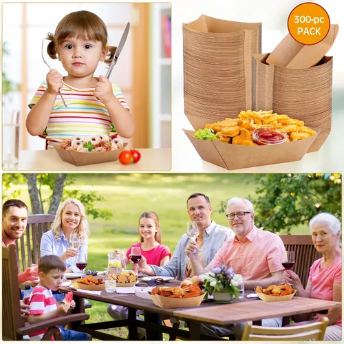 Miniatura 6 de Zhehao Paquete de 300 bandejas desechables para perros calientes Nacho, bandeja de comida de papel kraft para servir alimentos, barco, papel, barco