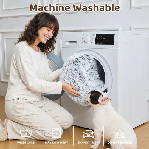 Miniatura 9 de JOLLYVOGUE - Cama para perros y gatos, cama relajante y antiestrés para mascotas y perros pequeños, cojín esponjoso en forma de dona para mascotas