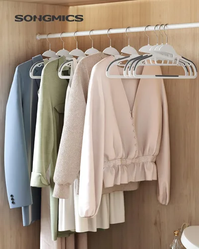 Miniatura 2 de SONGMICS Paquete de 50 percheros, perchas de plástico resistentes para trajes, apertura en forma de S, ahorro de espacio, gancho giratorio de 360º