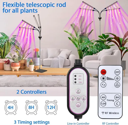 Miniatura 6 de Luces de cultivo para plantas de interior, 4 en 1 luces de espectro completo para plantas de interior con interruptor de encendido/apagado de brillo