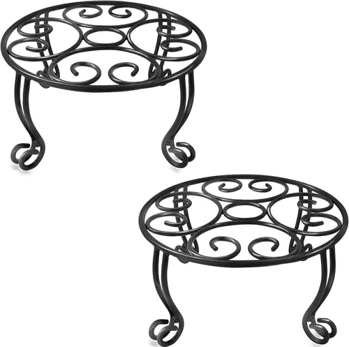 Soporte de metal para plantas de exterior, 11.8 pulgadas de diámetro, soportes resistentes para macetas redondas de interior, juego de 2, color negro