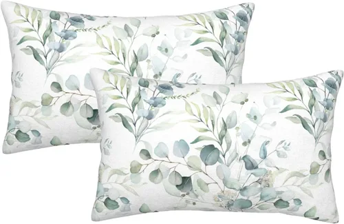 Miniatura 12 de AEIOAE Fundas de Almohada de Primavera de 16x16 Pulgadas Juego de 2, Azul Marino Aguamarina Verde Azulado Vintage con Flores y Pájaros Fundas