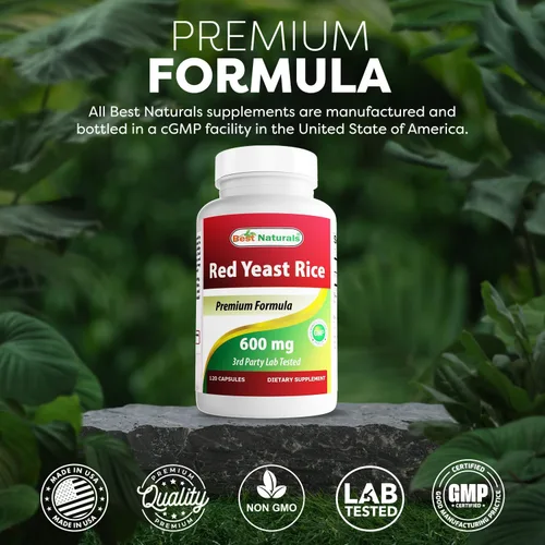 Miniatura 5 de Best Naturals, Arroz de levadura roja, cápsulas de 600 mg, 120 cápsulas, 2 cápsulas por porción/1200 mg por porción