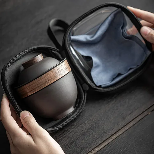 Miniatura 5 de KEYDUACU Juego de té portátil de Gaiwán,Juego de té de viaje,Juego de té chino,Mini tetera de cerámica Gongfu con 4 tazas de té para viajes en casa