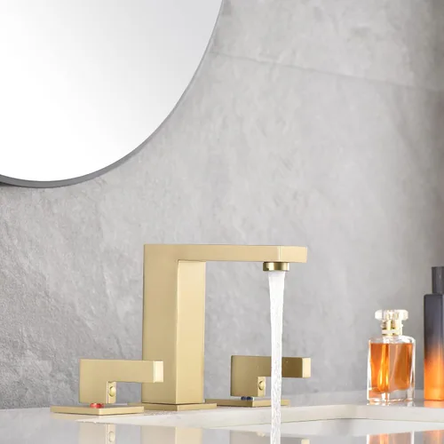 Miniatura 5 de sumerain Grifo de baño de 8 pulgadas de oro cepillado, grifo de lavabo de 2 manijas de latón sólido, con manguera de conexión rápida