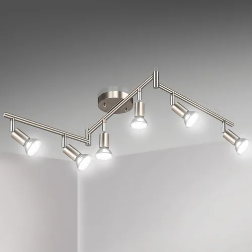 Miniatura 9 de Kit de iluminación LED de pista Unicozin, iluminación de techo de 8 direcciones con acabado de níquel mate, cabezal de luz flexible giratorio, luz