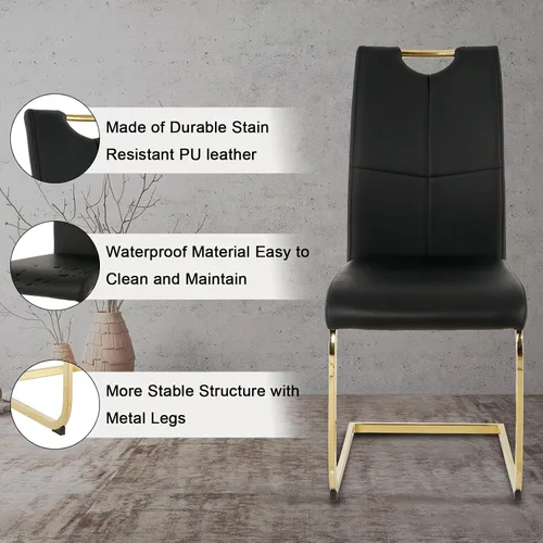 Miniatura 4 de Juego de 2 sillas de comedor, modernas sillas de comedor de piel sintética con respaldo alto, patas de metal, sillas tapizadas modernas para cocina