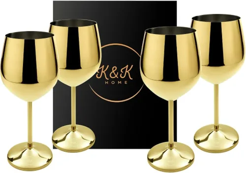 Miniatura 11 de K&K Home Copas de vino irrompibles de acero inoxidable cromado negro, 18 onzas, juego de 2 copas de vino de metal de colores, perfectas